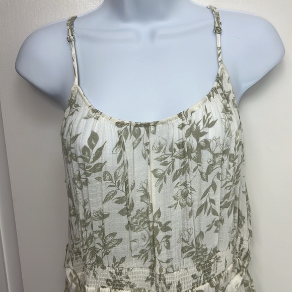 Mine Dress, white with green floral design spaghetti straps, elastic waist - Picture 2 of 11